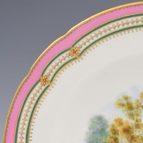 STUNNING MINTON PORCELAIN PEARL JEWELLED LANDSCAPE DESSERT PLATE PINK GROUND - ADDITIONAL PHOTO 3