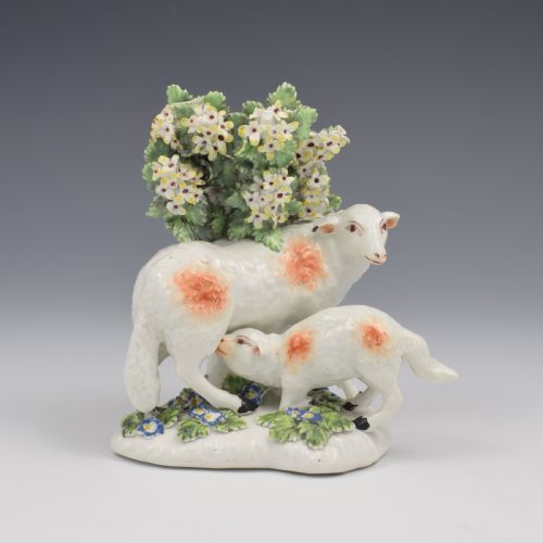 Rare Derby Porcelain Bocage Figure Ewe Suckling a Lamb C.1760
