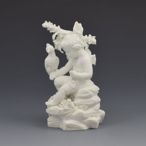 fig 1. Derby Porcelain Biscuit Figure Cupid With Falcon No. 213 c.1770 Bisque Putto