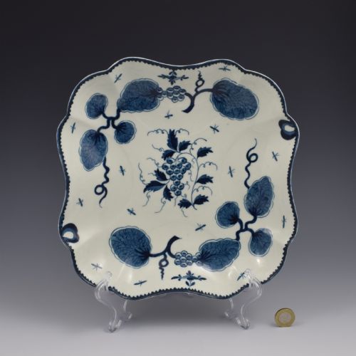fig 1. Rare Large First Period Worcester Porcelain Rubber Tree Plant Square Dessert Dish c.1775