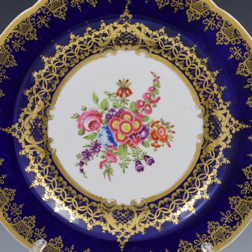 fig 1. Georgian Spode Porcelain Worcester Style Wet Blue Floral Dessert Plate 3162 c.1806