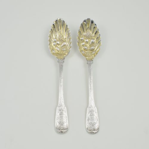 fig 1. Pair Georgian Irish Silver Berry Serving Spoons Dublin 1773 George III