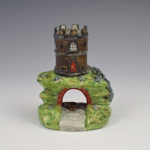 RARE REGENCY WALTON STAFFORDSHIRE PEARLWARE POTTERY TURRET BRIDGE SPILL VASE - ADDITIONAL PHOTO 1