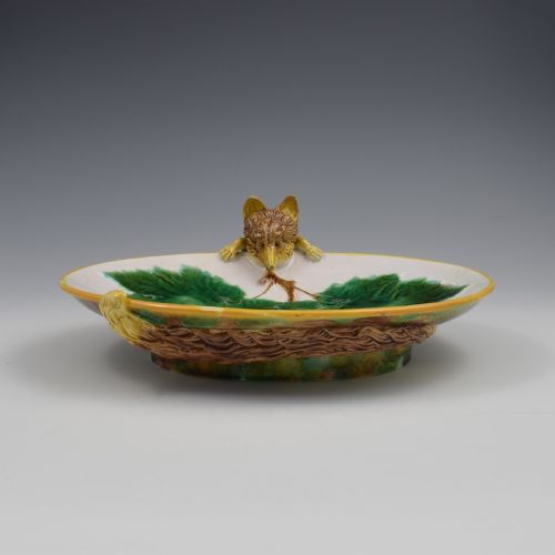 STUNNING RARE GEORGE JONES MAJOLICA PINK FOX TRAY MODEL 2272 C1869 - ADDITIONAL PHOTO 1