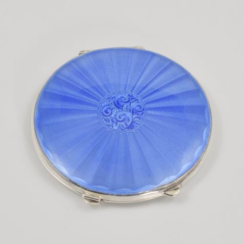 fig 1. Stunning Sky Blue Guilloche Enamel & Silver Compact Birmingham 1847