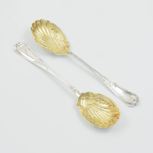 fig 1. Stunning Pair Cased Edwardian Silver & Gilt Serving Spoons