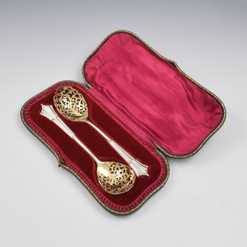 fig 1. Stunning Edwardian Cased Pair Of Pierced Sterling Silver Serving Spoons