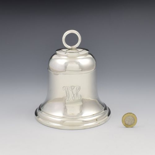 FINE LARGE ANTIQUE ART DECO STERLING SILVER BELL INKWELL 1912