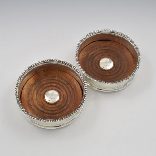 fig 1. Stunning Pair Of Georgian Sterling Silver Wine Bottle Coasters Eyre Family Armorial Coat Of Arms