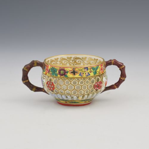 fig 1. Rare Chamberlain's Worcester Pierced Double Walled Porcelain Twin Handle Cup c.1846