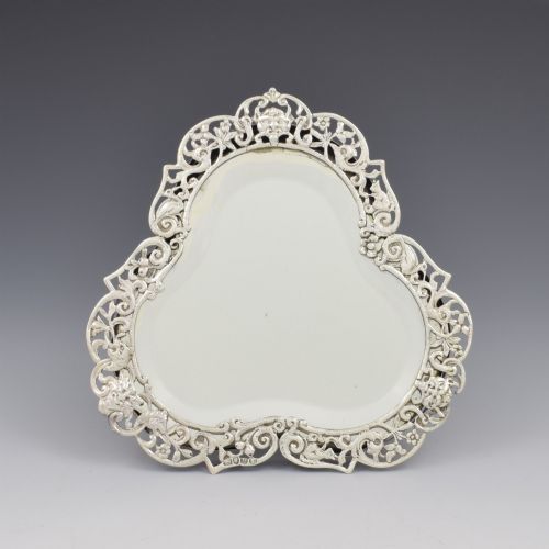 STUNNING ART NOUVEAU PIERCED SILVER DRESSING TABLE MIRROR ANIMALS BIRDS 1887 - ADDITIONAL PHOTO 1