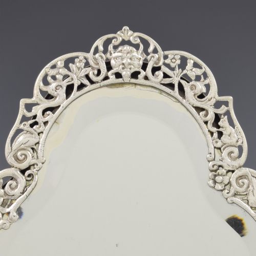 STUNNING ART NOUVEAU PIERCED SILVER DRESSING TABLE MIRROR ANIMALS BIRDS 1887 - ADDITIONAL PHOTO 2