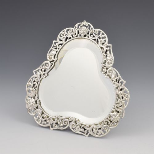 STUNNING ART NOUVEAU PIERCED SILVER DRESSING TABLE MIRROR ANIMALS BIRDS 1887 - ADDITIONAL PHOTO 6