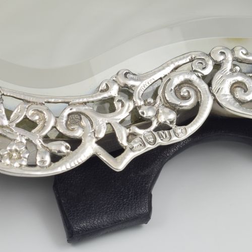 STUNNING ART NOUVEAU PIERCED SILVER DRESSING TABLE MIRROR ANIMALS BIRDS 1887 - ADDITIONAL PHOTO 11