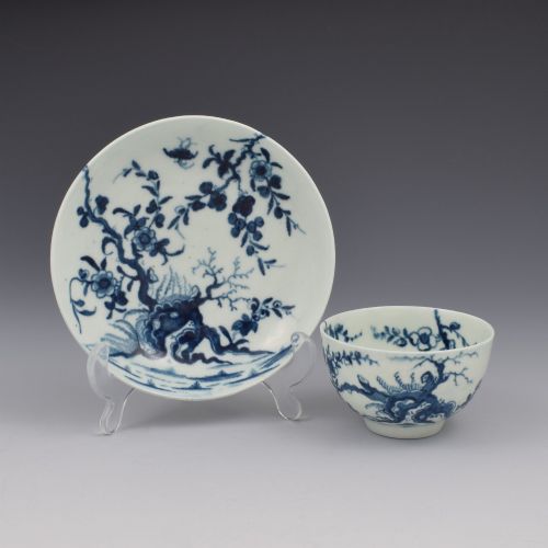 Lovely First Period Worcester Porcelain Prunus Root Tea Bowl & Saucer C.1760