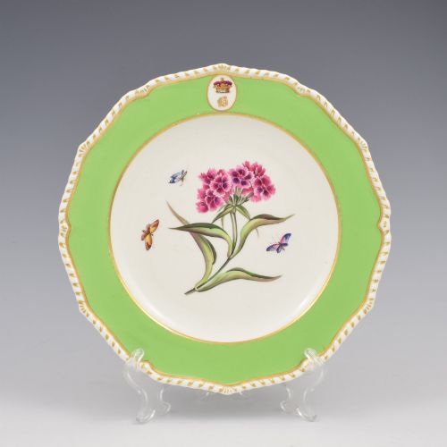 Fine Regency Bloor Derby Porcelain Marquess Armorial Botanical Dessert Plate Sweet William c.1825