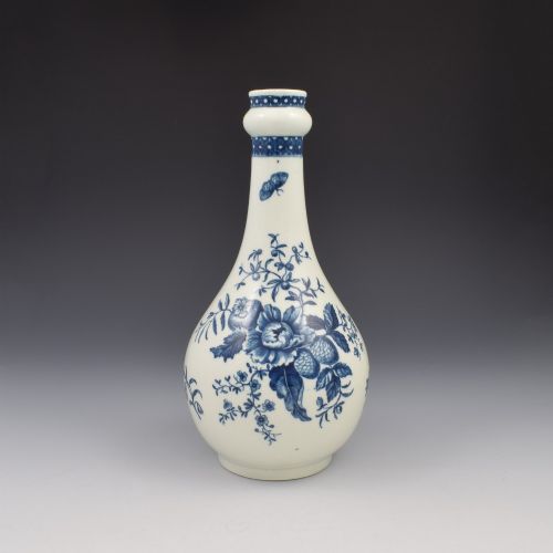 Rare Dr Wall / First Period Worcester Porcelain "Guglet" Water Bottle Three Flowers Patt. C.1770