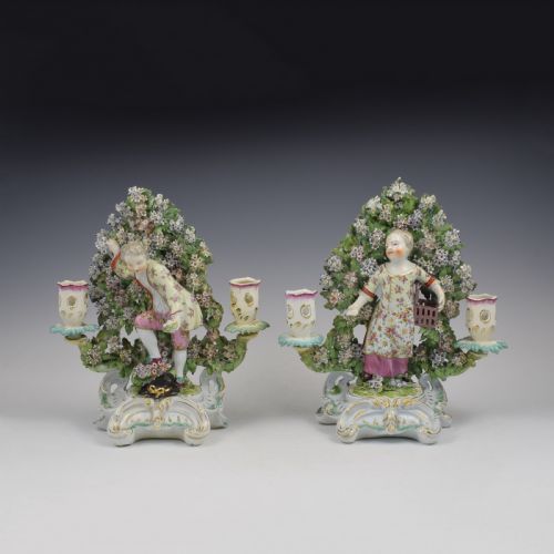 RARE PAIR OF LARGE DERBY PORCELAIN BOCAGE CANDLESTICK FIGURES LIBERTY MATRIMONY AS CHILDREN - ADDITIONAL PHOTO 1