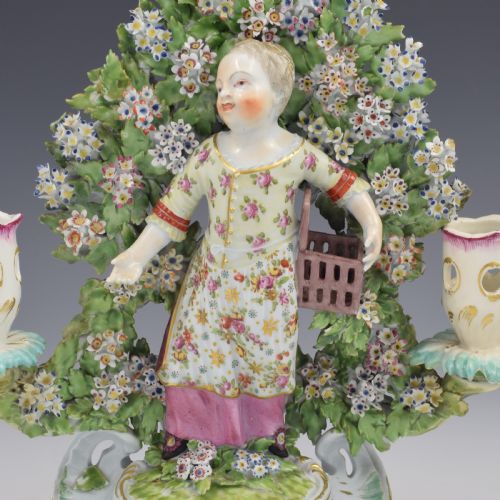 RARE PAIR OF LARGE DERBY PORCELAIN BOCAGE CANDLESTICK FIGURES LIBERTY MATRIMONY AS CHILDREN - ADDITIONAL PHOTO 14