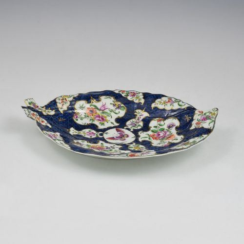 RARE LARGE DR WALL FIRST PERIOD WORCESTER PORCELAIN BUTTERFLY SCALE BLUE LEAF DISH C1770 - ADDITIONAL PHOTO 2