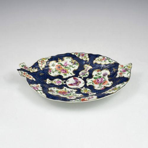 RARE LARGE DR WALL FIRST PERIOD WORCESTER PORCELAIN BUTTERFLY SCALE BLUE LEAF DISH C1770 - ADDITIONAL PHOTO 3