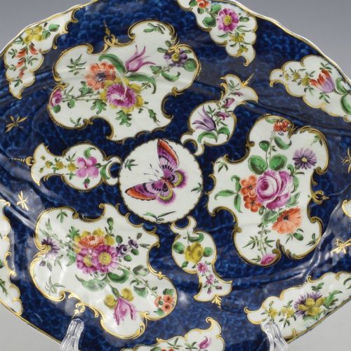 RARE LARGE DR WALL FIRST PERIOD WORCESTER PORCELAIN BUTTERFLY SCALE BLUE LEAF DISH C1770 - ADDITIONAL PHOTO 5