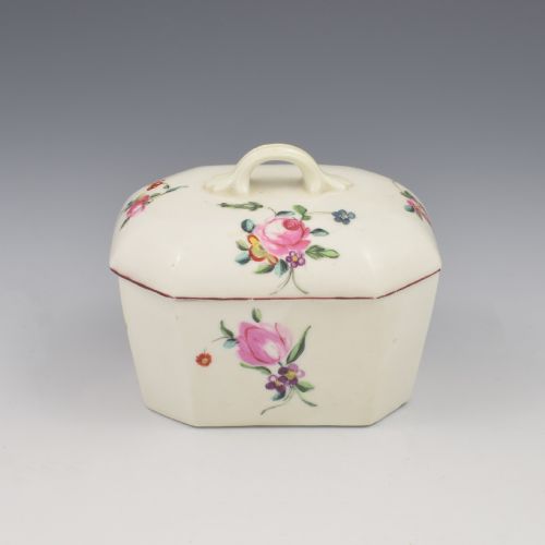 Rare Early Derby Porcelain Rectangular Butter Tub / Pot & Cover c.1758