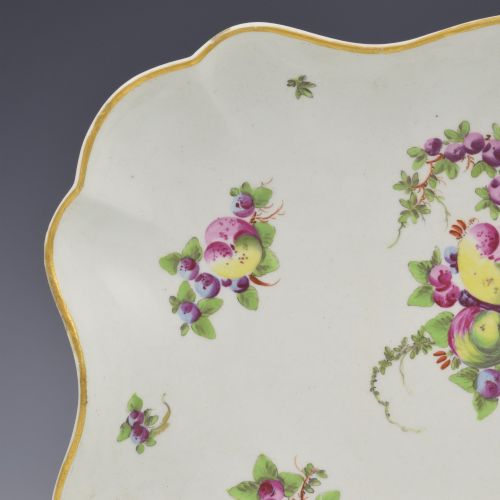 DR WALL FIRST PERIOD WORCESTER PORCELAIN SPOTTED FRUIT SQUARE LOBED DESSERT DISH C1775 - ADDITIONAL PHOTO 1