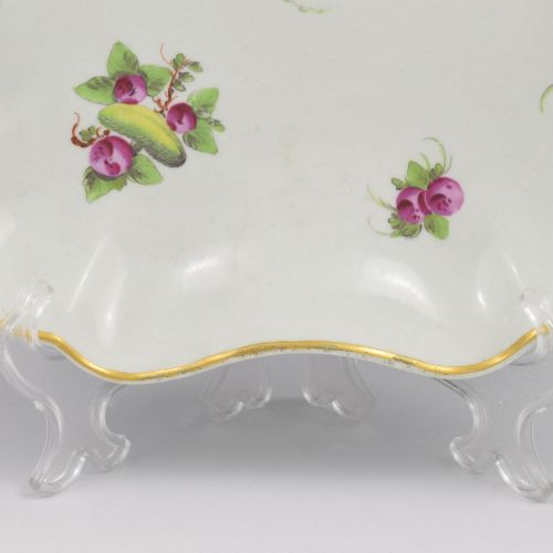 DR WALL FIRST PERIOD WORCESTER PORCELAIN SPOTTED FRUIT SQUARE LOBED DESSERT DISH C1775 - ADDITIONAL PHOTO 2