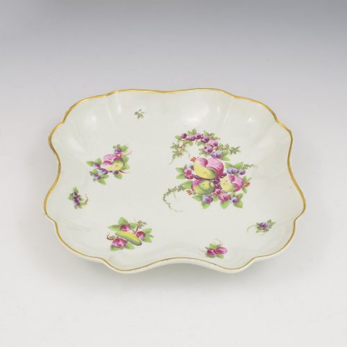 DR WALL FIRST PERIOD WORCESTER PORCELAIN SPOTTED FRUIT SQUARE LOBED DESSERT DISH C1775 - ADDITIONAL PHOTO 6