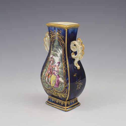 RARE CHELSEA PORCELAIN GOLD ANCHOR PERIOD BLUE GROUND VASE WATTEAU SCENES C17591768 - ADDITIONAL PHOTO 2
