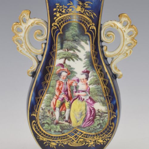 RARE CHELSEA PORCELAIN GOLD ANCHOR PERIOD BLUE GROUND VASE WATTEAU SCENES C17591768 - ADDITIONAL PHOTO 9