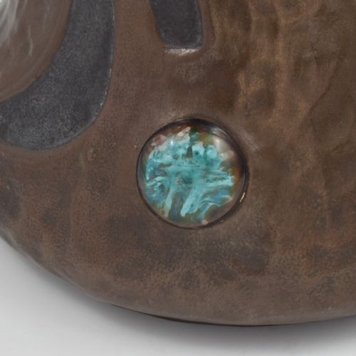 LARGE BRETBY POTTERY ART NOUVEAU CLANTA COPPER EFFECT VASE JEWELLED CABOCHONS C1900 - ADDITIONAL PHOTO 8