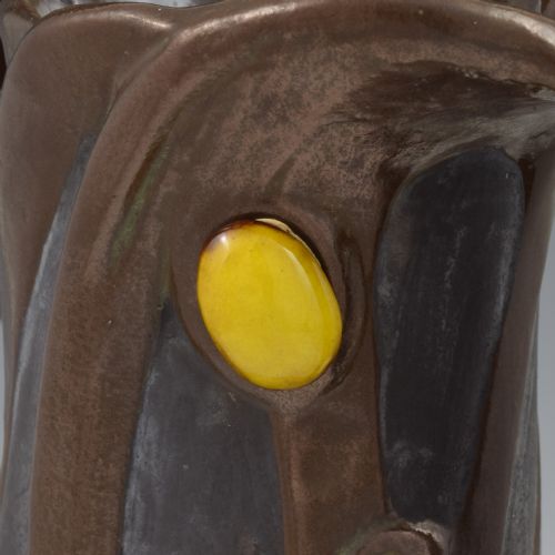 LARGE BRETBY POTTERY ART NOUVEAU CLANTA COPPER EFFECT VASE JEWELLED CABOCHONS C1900 - ADDITIONAL PHOTO 9