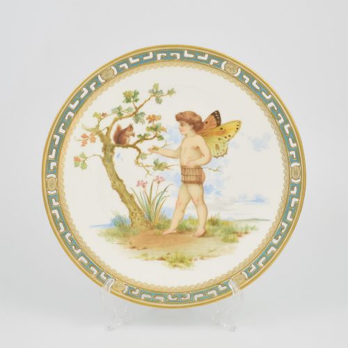 superb minton aesthetic period pierced porcelain plate ws coleman fairy squirrel c1870 - CATEGORY: ANTIQUE PLATES - DATED VICTORIAN