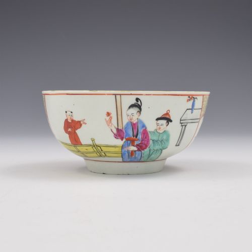 FIRST PERIOD DR WALL WORCESTER PORCELAIN GENTLEMEN'S MANDARIN SLOP BOWL CHINESE FIGURES C1770