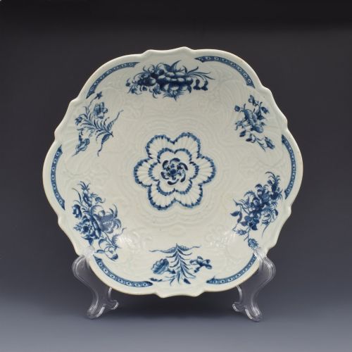FIRST PERIOD DR WALL WORCESTER PORCELAIN BLUE WHITE FLORAL JUNKET DISH C1770 - ADDITIONAL PHOTO 1