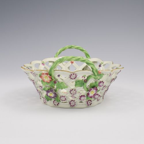 STUNNING FIRST PERIOD DR WALL WORCESTER PORCELAIN POLYCHROME CHESTNUT BASKET C1770 - ADDITIONAL PHOTO 3