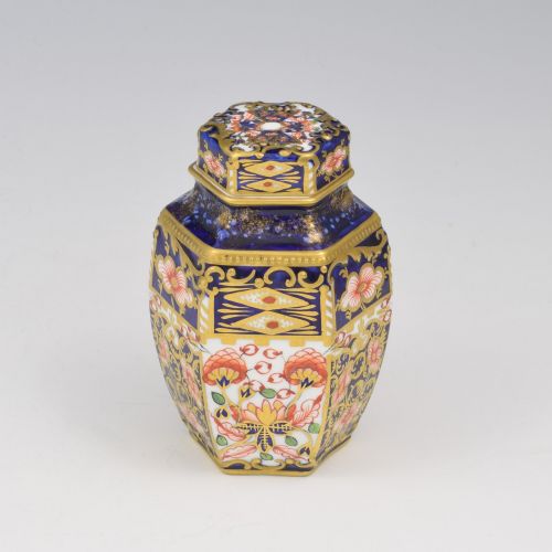 VICTORIAN ROYAL CROWN DERBY PORCELAIN HEXAGONAL TEA CANISTER WITCHES PATTERN 6299 - ADDITIONAL PHOTO 1