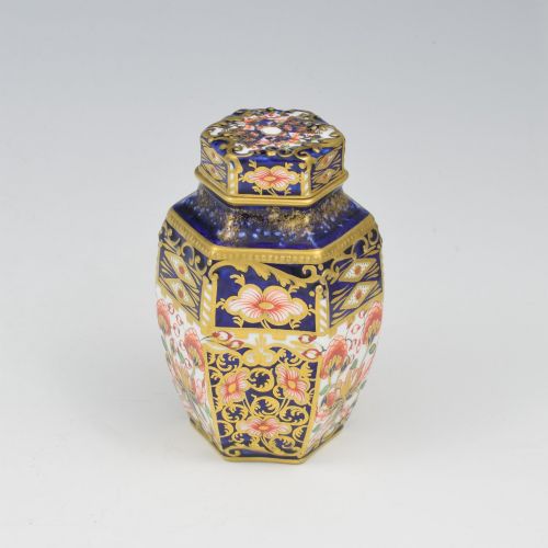 VICTORIAN ROYAL CROWN DERBY PORCELAIN HEXAGONAL TEA CANISTER WITCHES PATTERN 6299 - ADDITIONAL PHOTO 2