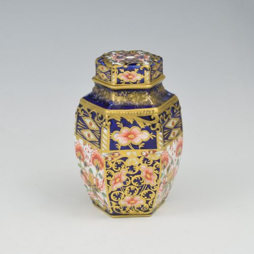 VICTORIAN ROYAL CROWN DERBY PORCELAIN HEXAGONAL TEA CANISTER WITCHES PATTERN 6299 - ADDITIONAL PHOTO 4