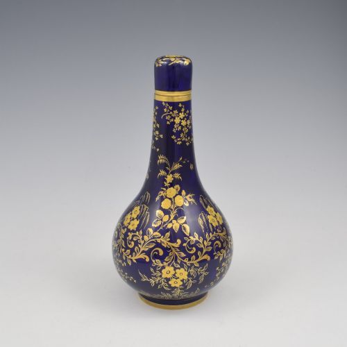 STUNNING DERBY PORCELAIN BOTTLE VASE COVER SVRES STYLE GILT ON BLUE C1835