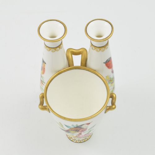 GORGEOUS VICTORIAN ROYAL WORCESTER ORNITHOLOGICAL TRIPLE VASE JOHN HOPEWELL C1875 - ADDITIONAL PHOTO 10
