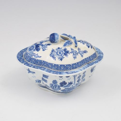 Superb Derby Porcelain Blue & White Quatrefoil Sauce Tureen & Cover C.1768