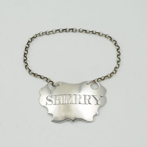 Fine Georgian Silver Escutcheon Shape Decanter Wine Label "Sherry" John Reily