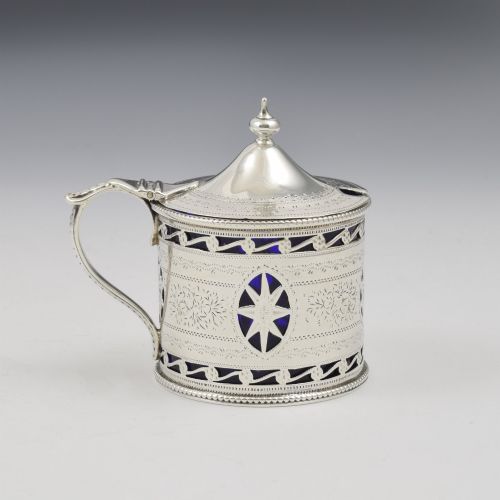 Pretty Victorian Pierced Silver Drum Mustard Pot Nathan & Hayes 1894