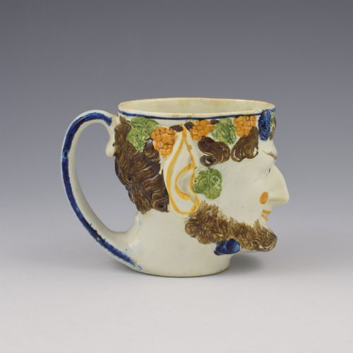 Fabulous Staffordshire Prattware Pearlware Bacchus Satyr Mug C.1800