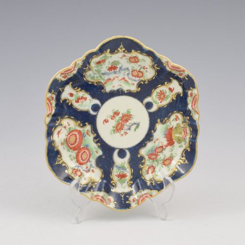 Dr Wall / First Period Worcester Porcelain Blue Scale Wheatsheaf Patt. Teapot Stand C.1770