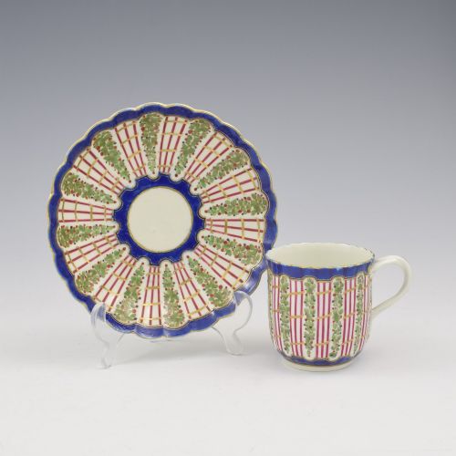 Dr Wall / First Period Worcester Porcelain Hop Trellis Pattern Coffee Cup & Saucer C.1775