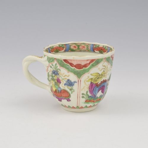 Dr Wall / First Period Worcester Porcelain Dragon in Compartments Fluted Coffee Cup C.1770